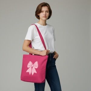 Pink Tote Bag with Bow Design